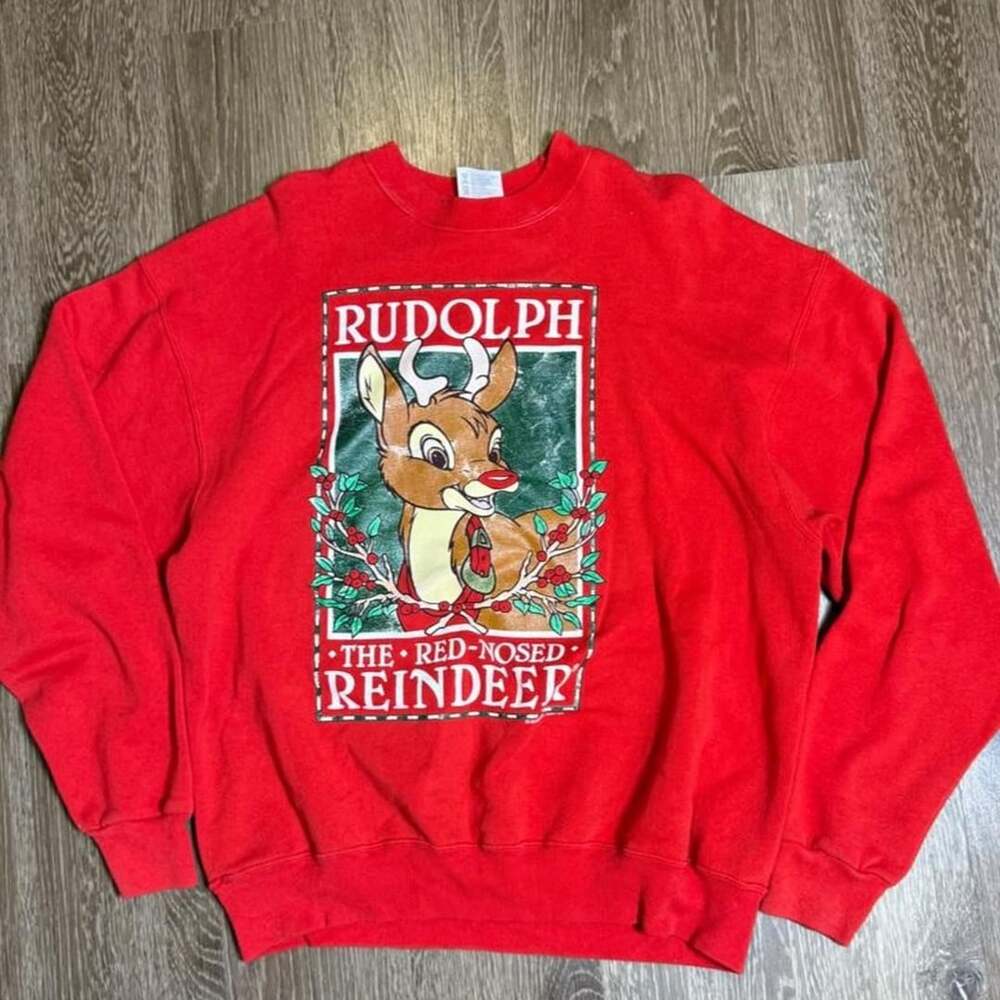 Hanes Rudolph The Red-Nosed Reindeer Sweatshirt Size XL Vintage Red